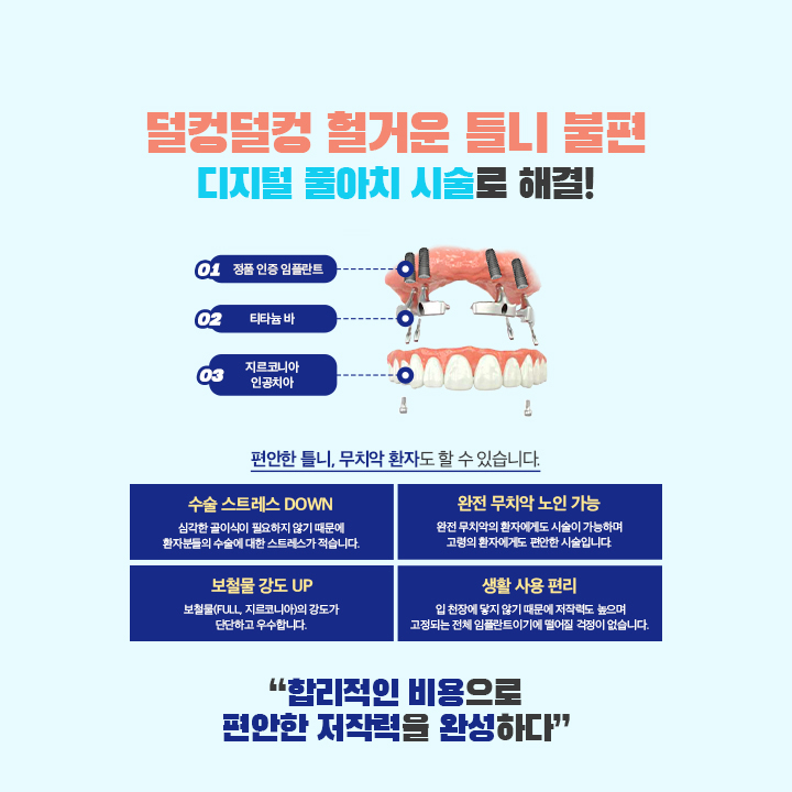 덜컹덜컹 헐거운 틀니 불편, 디지털 풀아치 시술